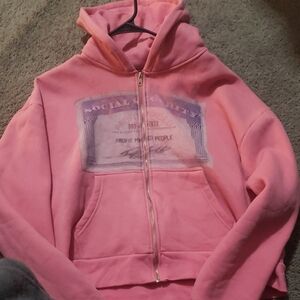 Profit Minded Pink Graphic Zip-Up Hoodie